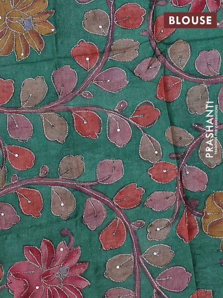 Lilac & Green Pure Tussar Silk - Kalamkari Blouse