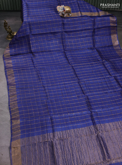 Blue & Rust Pure Tussar Silk - Kalamkari Blouse