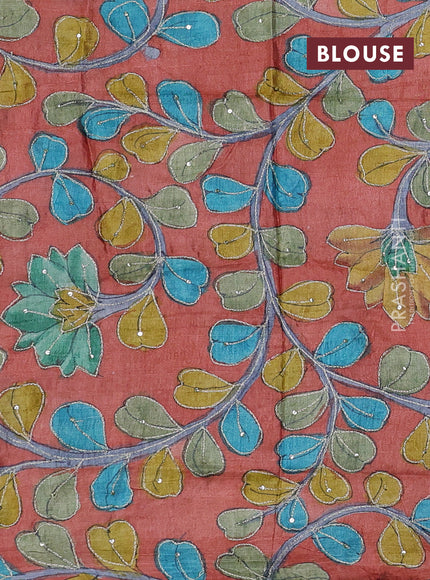 Blue & Rust Pure Tussar Silk - Kalamkari Blouse
