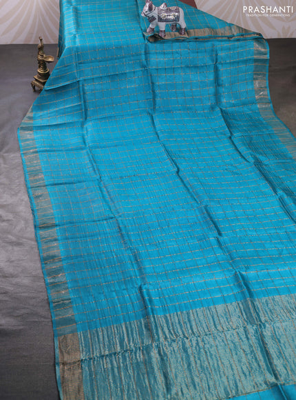 Cs Blue & Magenta Pink Pure Tussar Silk - Kalamkari Blouse