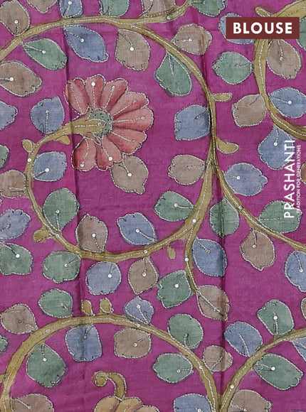 Cs Blue & Magenta Pink Pure Tussar Silk - Kalamkari Blouse