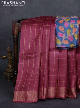 Maroon & Blue Pure Tussar Silk - Kalamkari Blouse