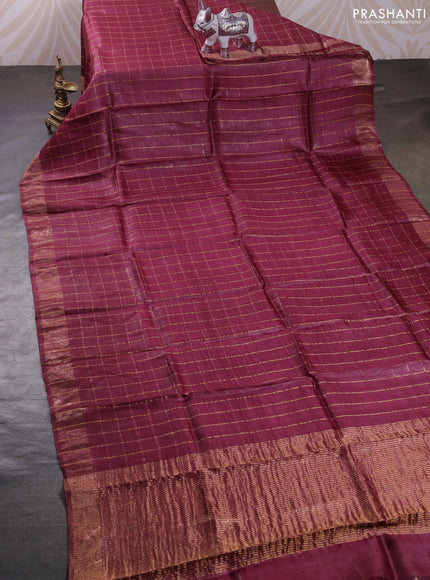 Maroon & Blue Pure Tussar Silk - Kalamkari Blouse