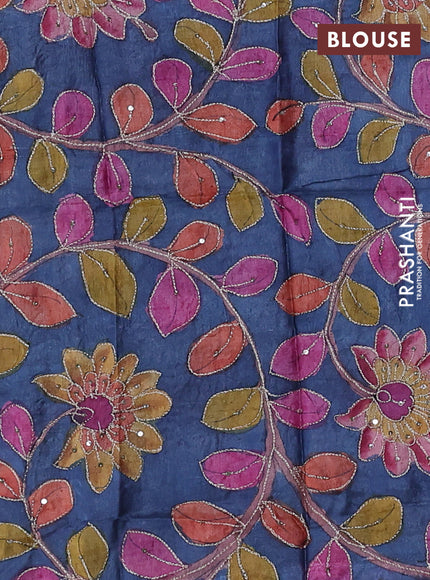 Maroon & Blue Pure Tussar Silk - Kalamkari Blouse