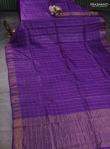 Purple & Pink Pure Tussar Silk - Kalamkari Blouse