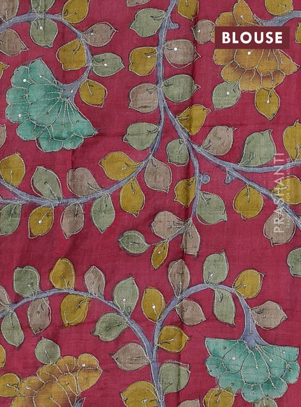 Purple & Pink Pure Tussar Silk - Kalamkari Blouse