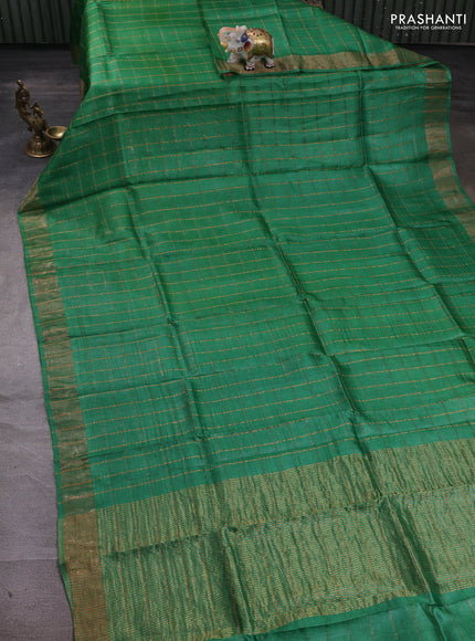 Green & Magenta Pink Pure Tussar Silk - Kalamkari Blouse