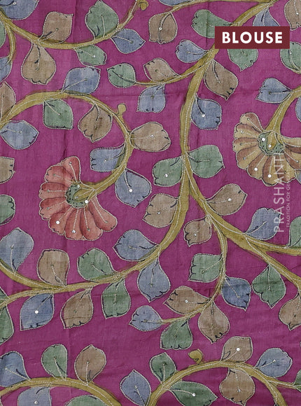 Green & Magenta Pink Pure Tussar Silk - Kalamkari Blouse