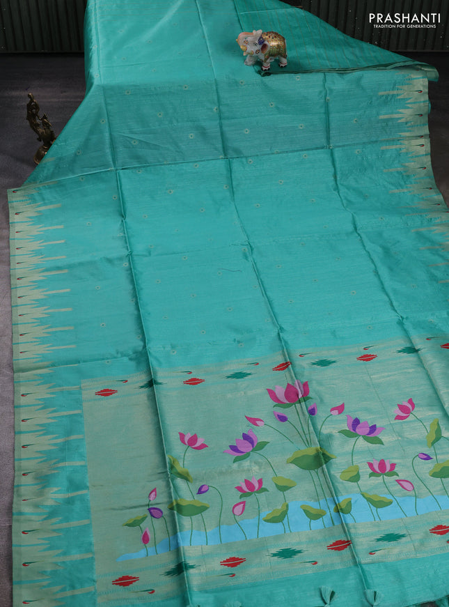 Teal Green Semi Paithani Saree