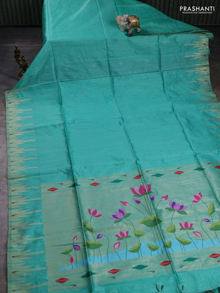 Teal Green Semi Paithani Saree