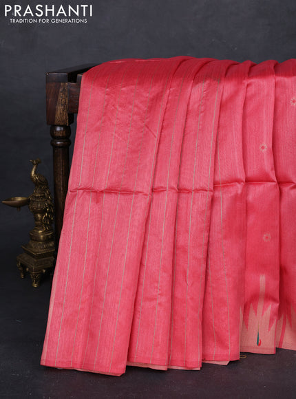 Peach Red Semi Paithani Saree