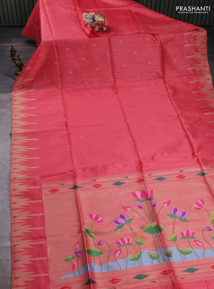 Peach Red Semi Paithani Saree