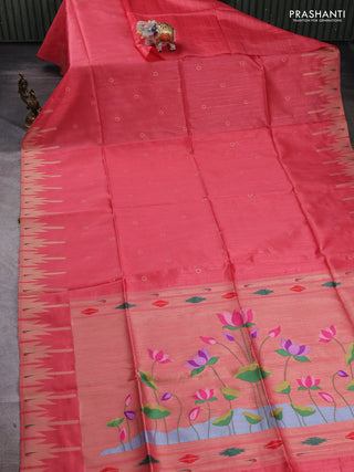 Peach Red Semi Paithani Saree