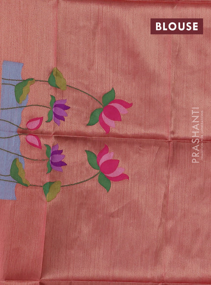 Peach Red Semi Paithani Saree