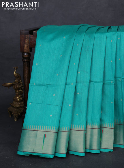 Teal Green Semi Paithani Saree