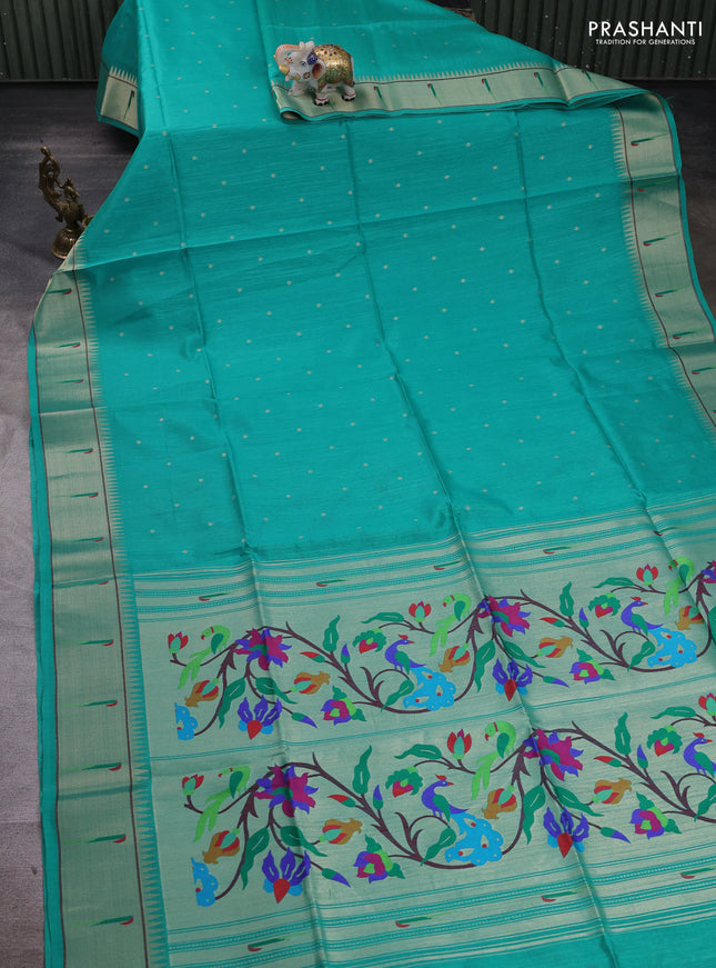 Teal Green Semi Paithani Saree