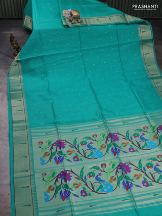 Teal Green Semi Paithani Saree