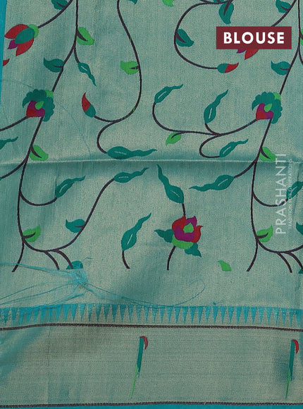 Teal Green Semi Paithani Saree