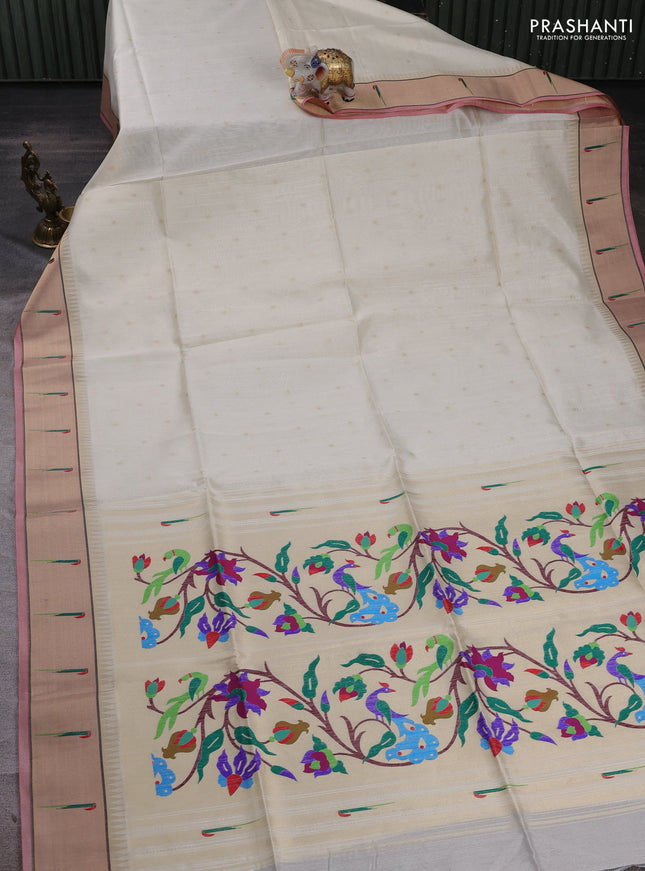 Off White Semi Paithani Saree