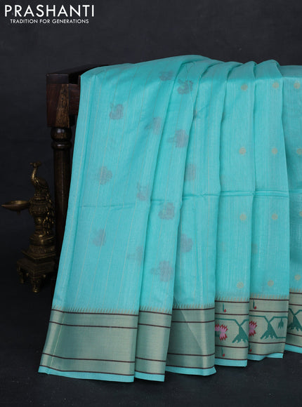 Teal Blue Semi Paithani Saree