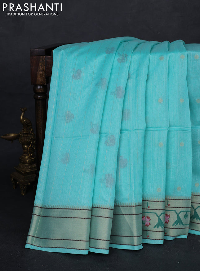 Teal Blue Semi Paithani Saree