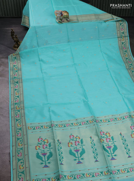 Teal Blue Semi Paithani Saree