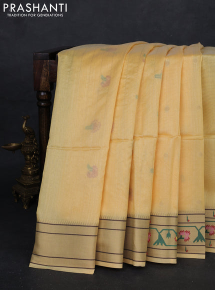 Pale Yellow Semi Paithani Saree
