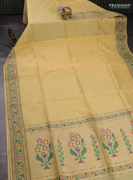 Pale Yellow Semi Paithani Saree
