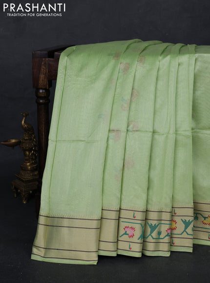 Pista Green Semi Paithani Saree