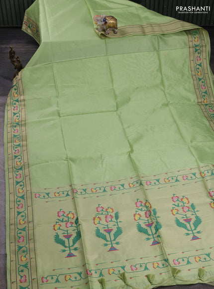 Pista Green Semi Paithani Saree
