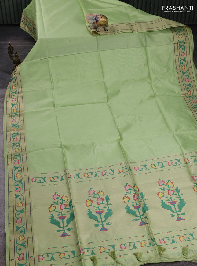 Pista Green Semi Paithani Saree