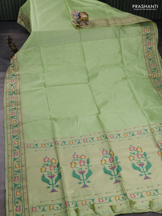 Pista Green Semi Paithani Saree
