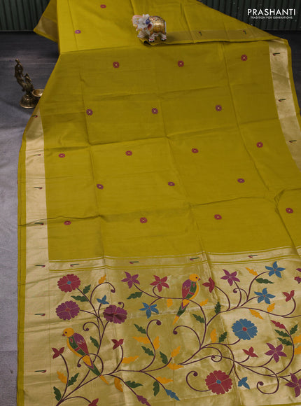 Mustard Yellow Semi Paithani Saree