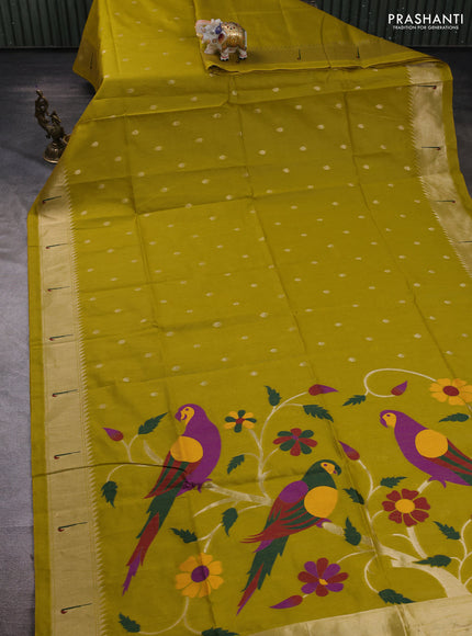Mustard Yellow Semi Paithani Saree