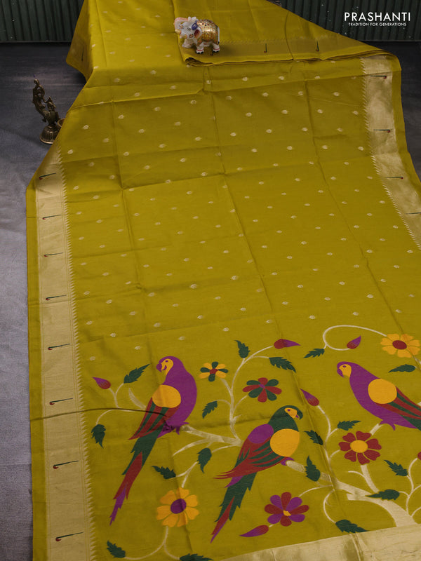 Mustard Yellow Semi Paithani Saree