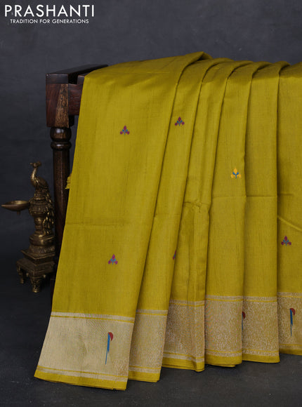 Mustard Yellow Semi Paithani Saree