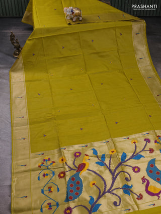 Mustard Yellow Semi Paithani Saree