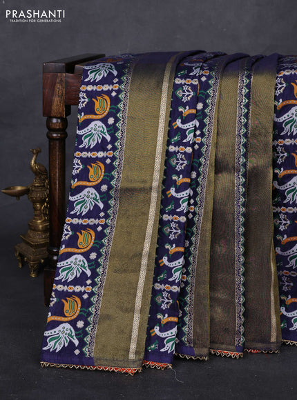 Navy Blue & Orange Banarasi Silk - Patola Weaving