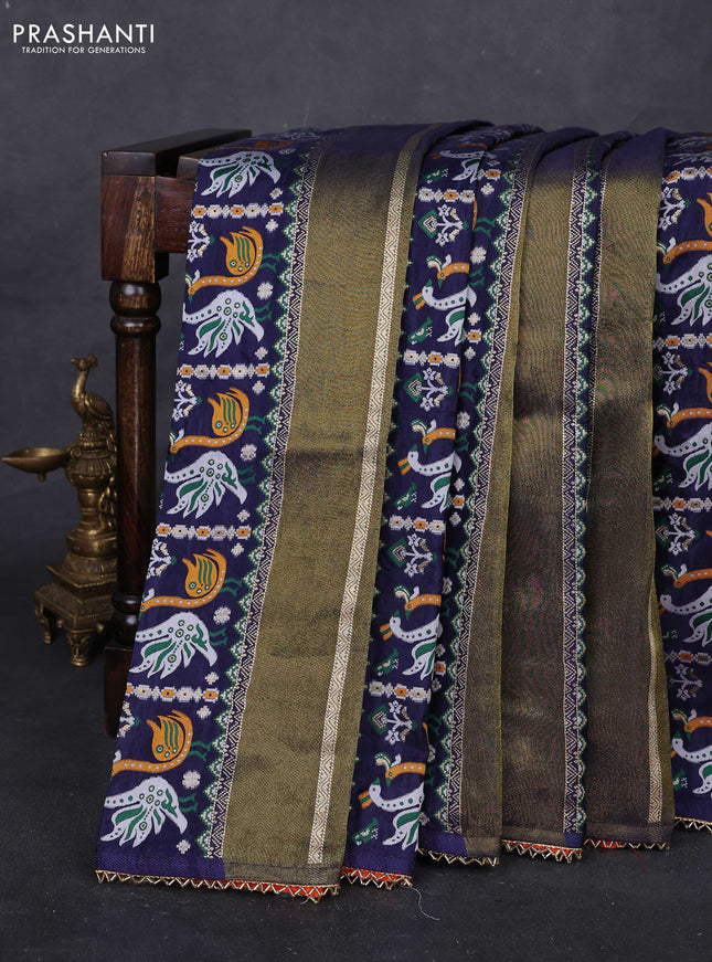 Navy Blue & Orange Banarasi Silk - Patola Weaving