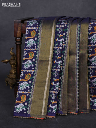 Navy Blue & Orange Banarasi Silk - Patola Weaving