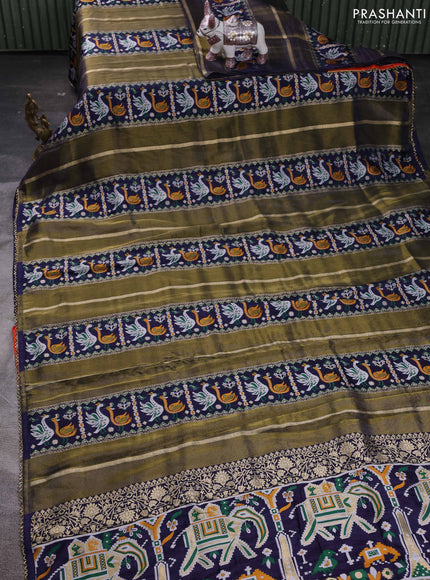 Navy Blue & Orange Banarasi Silk - Patola Weaving