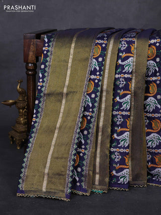 Navy Blue & Teal Blue Banarasi Silk - Patola Weaving