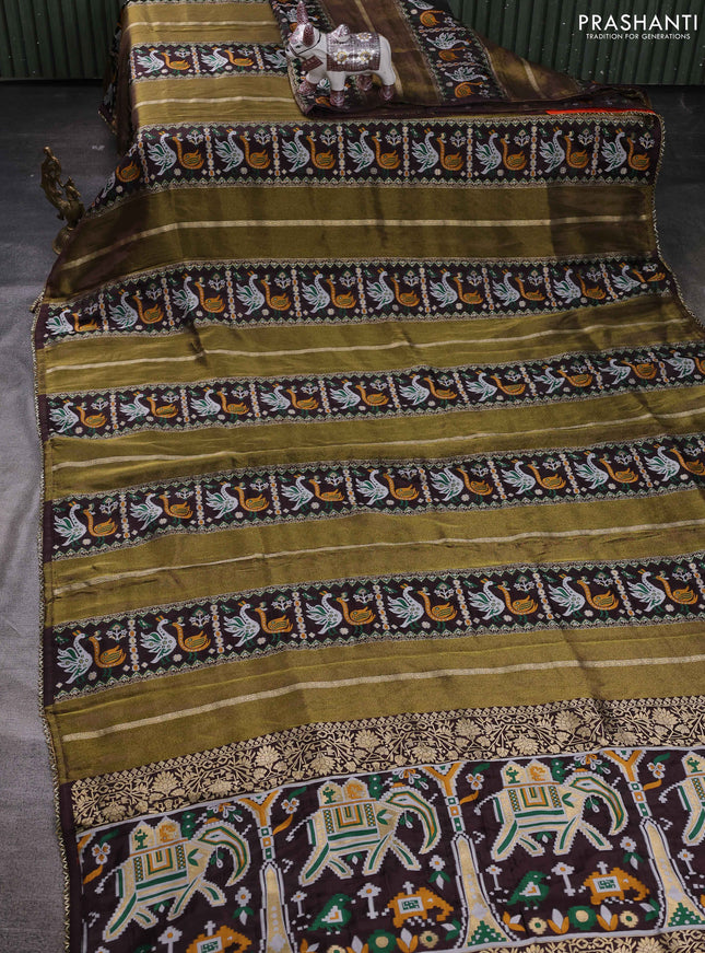 Coffee Brown & Orange Banarasi Silk - Patola Weaving