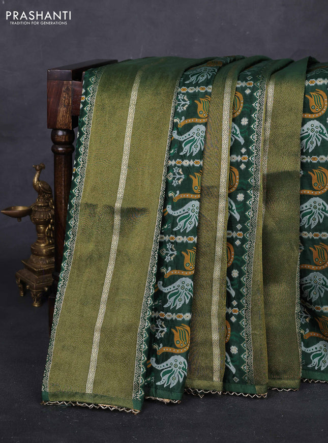 Bottle Green & Lime Green Banarasi Silk - Patola Weaving