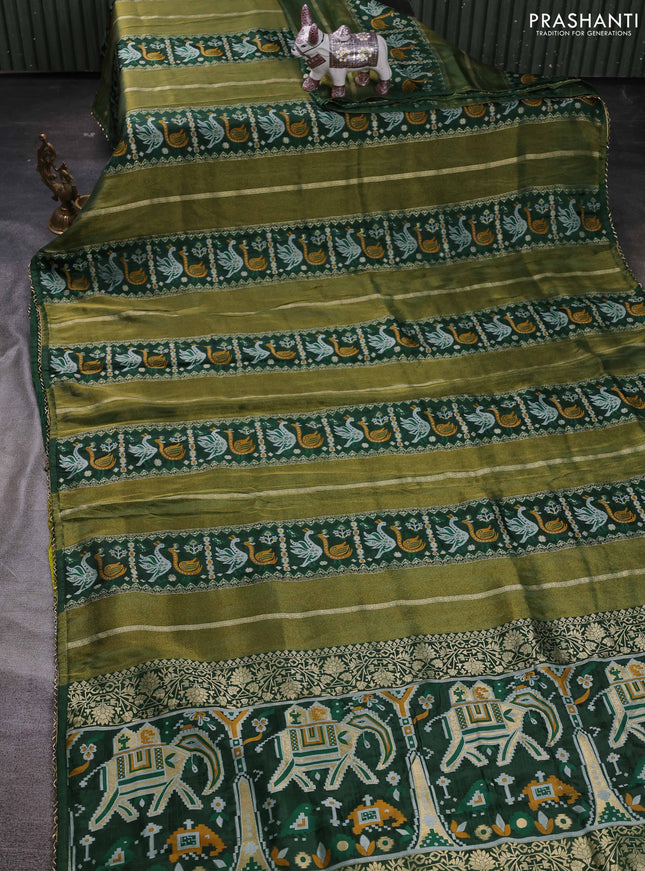 Bottle Green & Lime Green Banarasi Silk - Patola Weaving