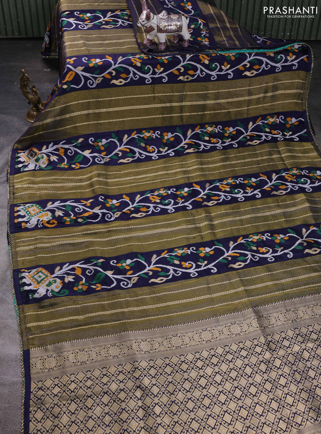 Navy Blue & Teal Blue Banarasi Silk - Patola Weaving