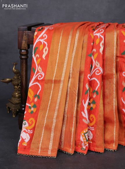 Orange & Coffee Brown Banarasi Silk - Patola Weaving
