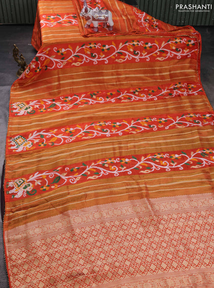 Orange & Coffee Brown Banarasi Silk - Patola Weaving