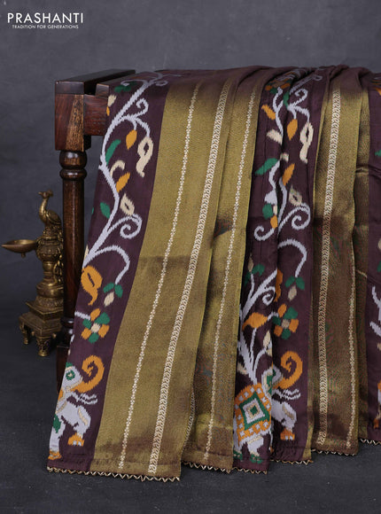 Coffee Brown & Orange Banarasi Silk - Patola Weaving