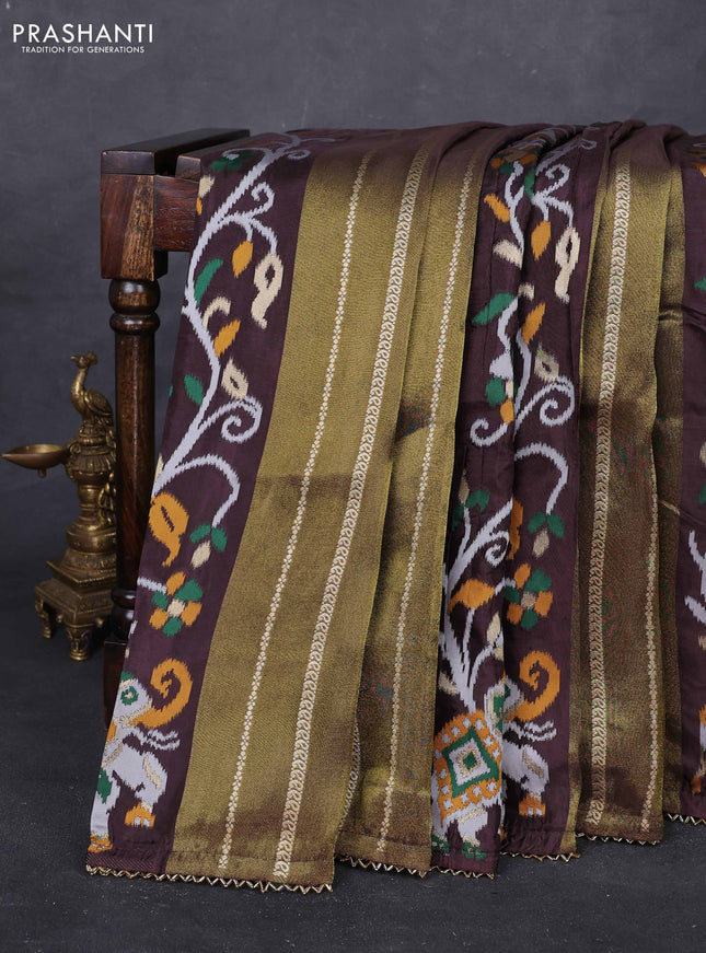 Coffee Brown & Orange Banarasi Silk - Patola Weaving